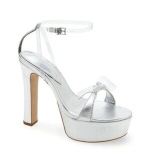 Schutz Elyda Leather Metallic Clear Silver Platform High Heel Sandals Size 7